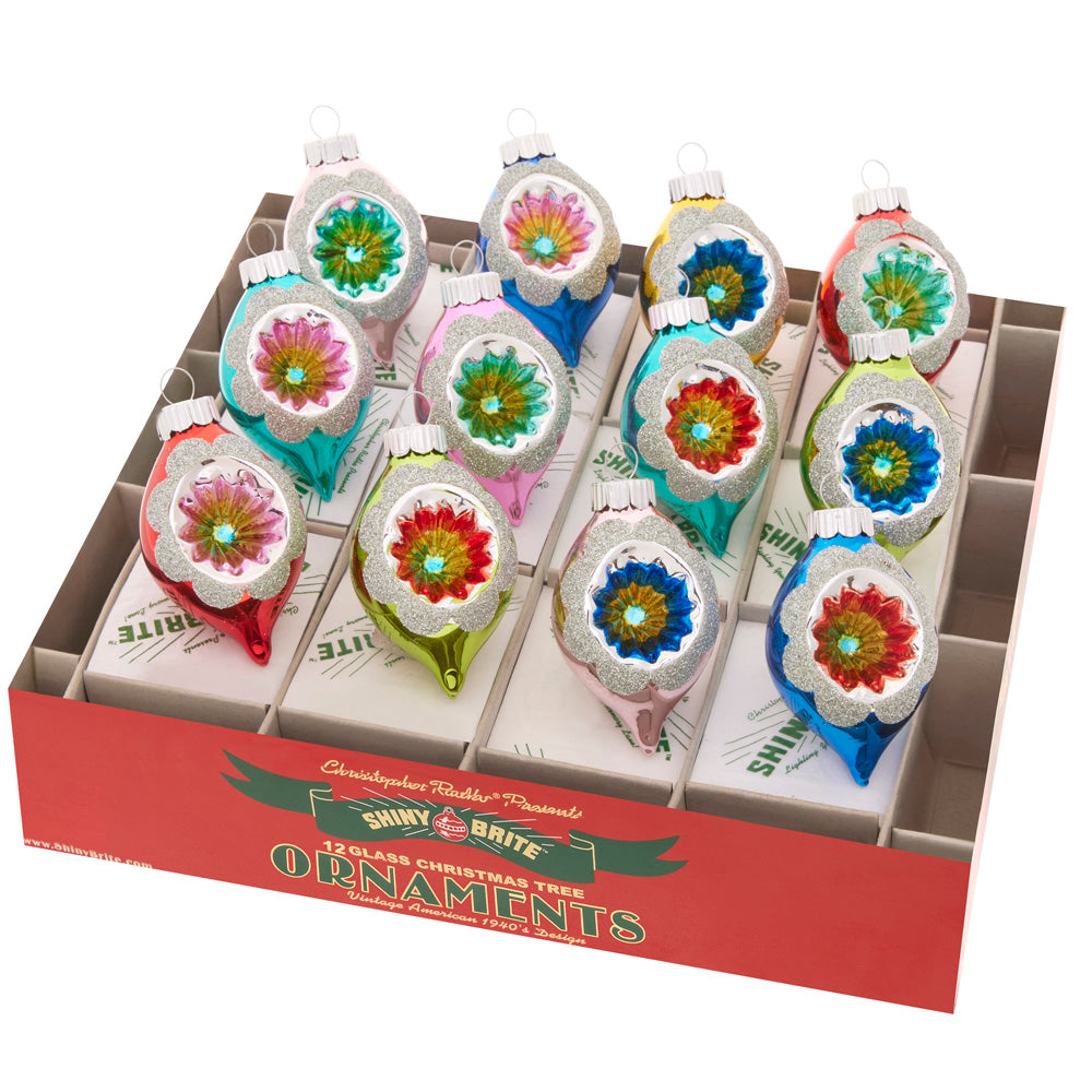 Boxed Set Ornaments Description - Christmas Confetti 12 Count 1.75" Decorated Reflector Tulips: These darling glass tulips are a playful yet timeless addition to your holiday décor.