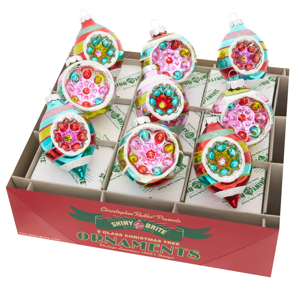 Ornament Description - Festive Fete 9 Count 2.5" Decorated Rounds and Reflector Tulips: This festive and funky assortment of reflector rounds and tulips is the perfect way to brighten up your home this holiday season.