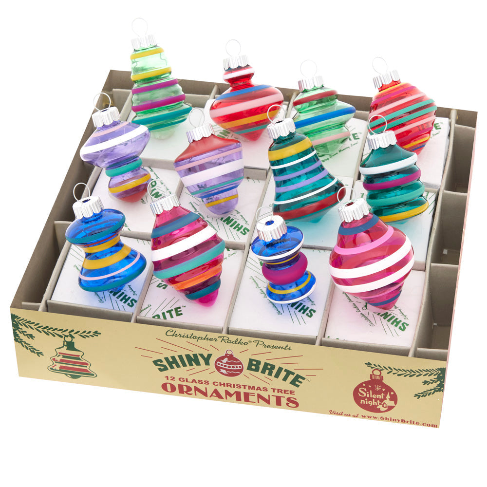 Ornament Description - Vivid Vintage 12 Count 1.75" Decorated Shapes: These delightfully dimensional decorated shapes are a whimsical and creative addition to any tree.