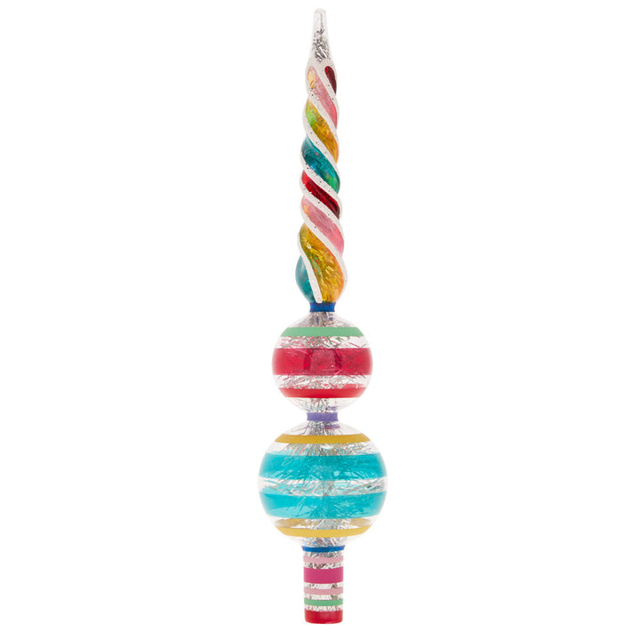 Christmas Finial Description - Vivid Vintage 11.5" Decorated Finial Stand: Crown your tree in vividly-colored vintage style with this stunning and shining finial.