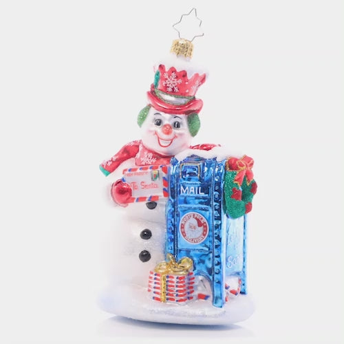 Video - Ornament Description - Frosty Letter Delivery: Even on a frosty day, he'll brave the cold to send a letter on its way. A child's wish list must make it north, so that presents will be be brought forth!