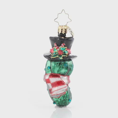 Video - Ornament Description - The Christmas Pickle Gem: Ah, the mysterious Christmas pickleâ€¦this fermented fella is as sweet as he is sour. They say it is good luck to find him hidden in your tree! Who is getting lucky this year? This video shows the ornament spinning slowly. 