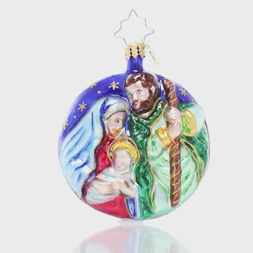 Video - Ornament Description - A Holy Night Gem: Oh holy night, the stars are brightly shining…'tis the night of our dear savior's birth! This double-sided ornament captures the three wisemen's journey through the long night to honor their newborn king.