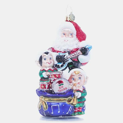 Video - Ornament Description - Rockin' Christmas Trio: Santa and his little helpers have started a band and are jammin' out to all your favorite Christmas tunes. It's bound to be a not-so-silent night…they'll be rockin' all night long! This video shows the ornament spinning slowly. 