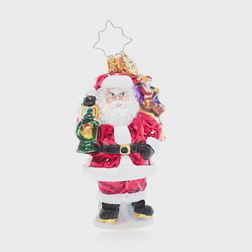Video - Ornament Description - Our Gallant Guide Gem: Light the way, Santa! Saint Nick presses on to deliver a sack full of Christmas treasure to every good girl and boy. This video shows the ornament spinning slowly. 