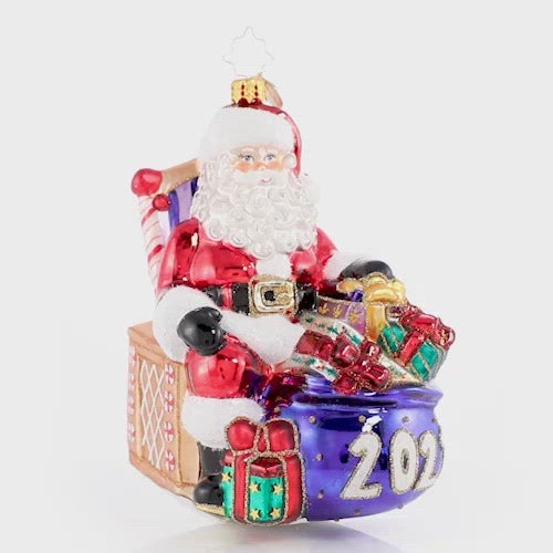 Video - Ornament Description - Kick Back And Relax 2021: The presents have all been delivered and the reindeer are fast asleep in their stalls. Now Santa can finally relax and reflect, which he does best from his biggest, comfiest chair! This video shows the ornament slowly spinning. 