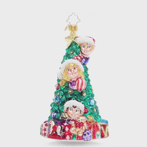 Video - Ornament Description - Three Tree Trimmers: They don't call them Santa's helpers for nothing! These busy elves are hard at work making sure the North Pole workshop tree is trimmed perfectly to Santa's high standards. This video shows the ornament spinning slowly. 