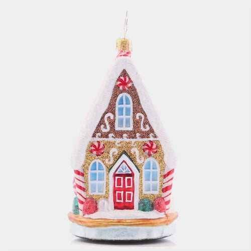 Video - Ornament Description - Sprinkled Sundae Chalet Gem: Christmas sure is sweet with this sprinkled ice cream treat! This little cookie chalet is the perfect pad for a gingerbread man to cozy up in this winter. This video shows the ornament spinning slowly. 