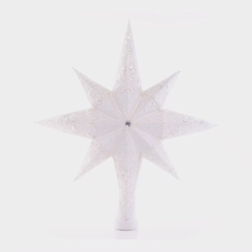 Video - Finial Description - Pearl Stellar Finial: A classical pearl stellar is the perfect topper for your majestic evergreen. May it be the crown adorning your dazzling ornament collection! This video shows the finial slowly spinning. 