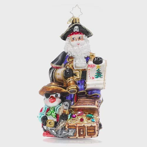 Video - Ornament Description - Yo Ho Ho!: Say hello to Captain Claus! Santa and his crew of North Pole cuties show off the spoils of their hunt for buried pirate treasure. This video shows the ornament spinning slowly. 