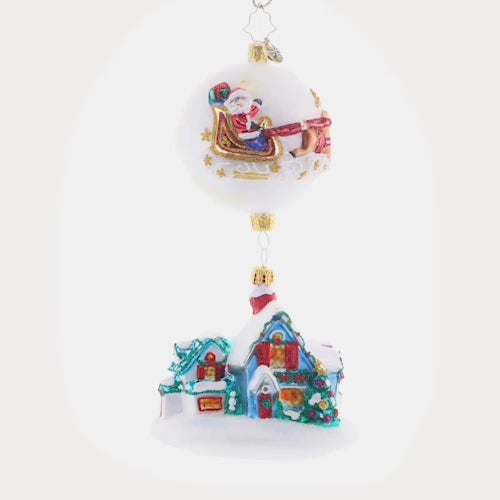 Video - Ornament Description - Coming in for a Landing - 2023: Up on the housetop, click, click, click… Here comes the reindeer brigade, along with St. Nick! He'll try not to cause too much of a ruckus when he delivers his gifts, making his way through the snowdrifts.