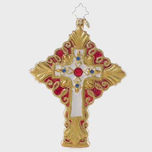 Video - Ornament Description - Golden Grace: Make your tree glow with this golden reminder of the spirit of Christmas. This ornate cross reminds us why we celebrate the birth of Christ – a symbol of hope and everlasting life this holiday season. This video shows the ornament spinning slowly. 