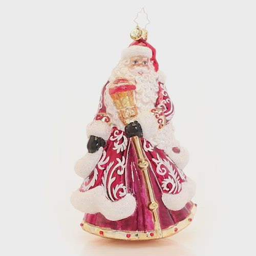Video - Ornament Description - An En-deering St. Nick: Dressed to the nine(point)s in his favorite reindeer-motif robe, Santa reminisces about Christmases past and honors the trusty animal companions that have made his big night possible for centuries.