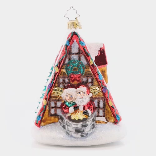 Video - Ornament Description - Alpine A-Frame: Mr. and Mrs. Claus are enjoying a much-needed ski vacation at their cozy alpine lodge. What a sweet winter getaway for the jolly couple!