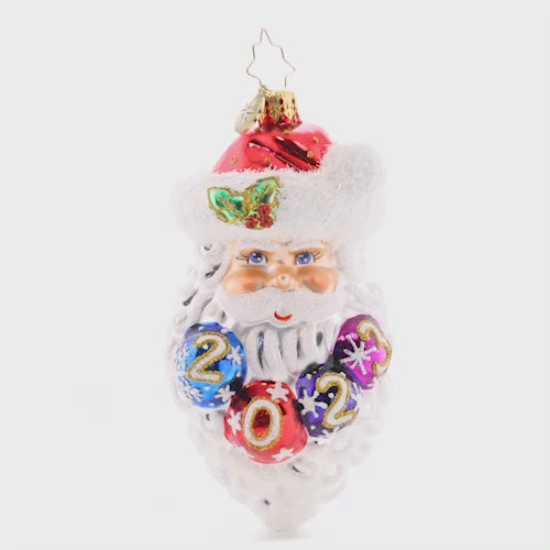 Video - Ornament Description - Ho-Ho-Happy New Year: Santa has some beautiful Christmas baubles nestled in his snow-white beard – they spell out 2023, celebrating good cheer throughout the year! This video shows the ornament slowly spinning. 