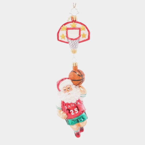 Video - Ornament Description - Baller Santa: Santa has some serious hops! When he's not delivering presents on Christmas Eve, Santa hits the court to show off his basketball skills.