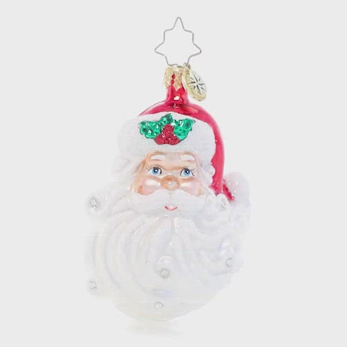 Video - Ornament Description - Jolly With a Dash of Holly Gem: No Christmas is complete without Santa! This smiling Santa face is the perfect classic addition to your ornament collection. This video shows the ornament slowly spinning. 