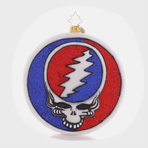 Video - Ornament Description - Dead Head Disc. : Dead Heads unite! Show some love for your favorite band with this disc-shaped ornament featuring two of the most recognizable Grateful Dead icons: their Dancing Bear and "Steal Your Face" skull. Whether for yourself or another Grateful Dead fan in your life, this piece will no doubt add some serious rock n' roll cred to any tree! This video shows the ornament spinning slowly. 