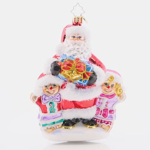 Video - Ornament Description - Room for One More - Dave Thomas Adoption :Santa works hard to get all around the world in one night, delivering toys and spreading holiday joy! He always has room for an extra Christmas cookie – a well-earned treat. A percentage of the sales from this ornament will benefit the Dave Thomas Foundation for Adoption. This video shows the ornament spinning slowly. 
