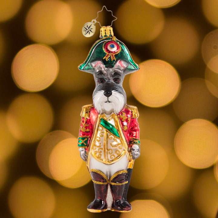 Ornament Description - Lieutenant Schnauzer: This stately soldier has donned his uniform and awaits his holiday orders. He hopes he will be assigned to lead the procession in this year's Christmas parade!