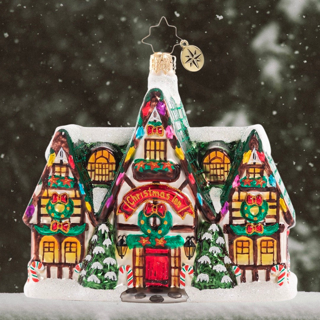 Ornament Description - Happy Holiday Memories: It is Christmas time in the city and in this tiny town! The little shops are decorated for Christmas and are bursting with holiday cheer. Do not forget to shop small this holiday!