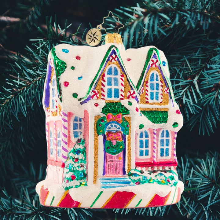 Ornament Description - Marvelous in Mint: Sweet and stunning! With its peppermint pillars and pinwheels throughout, this charming Victorian home truly is in 'mint' condition.