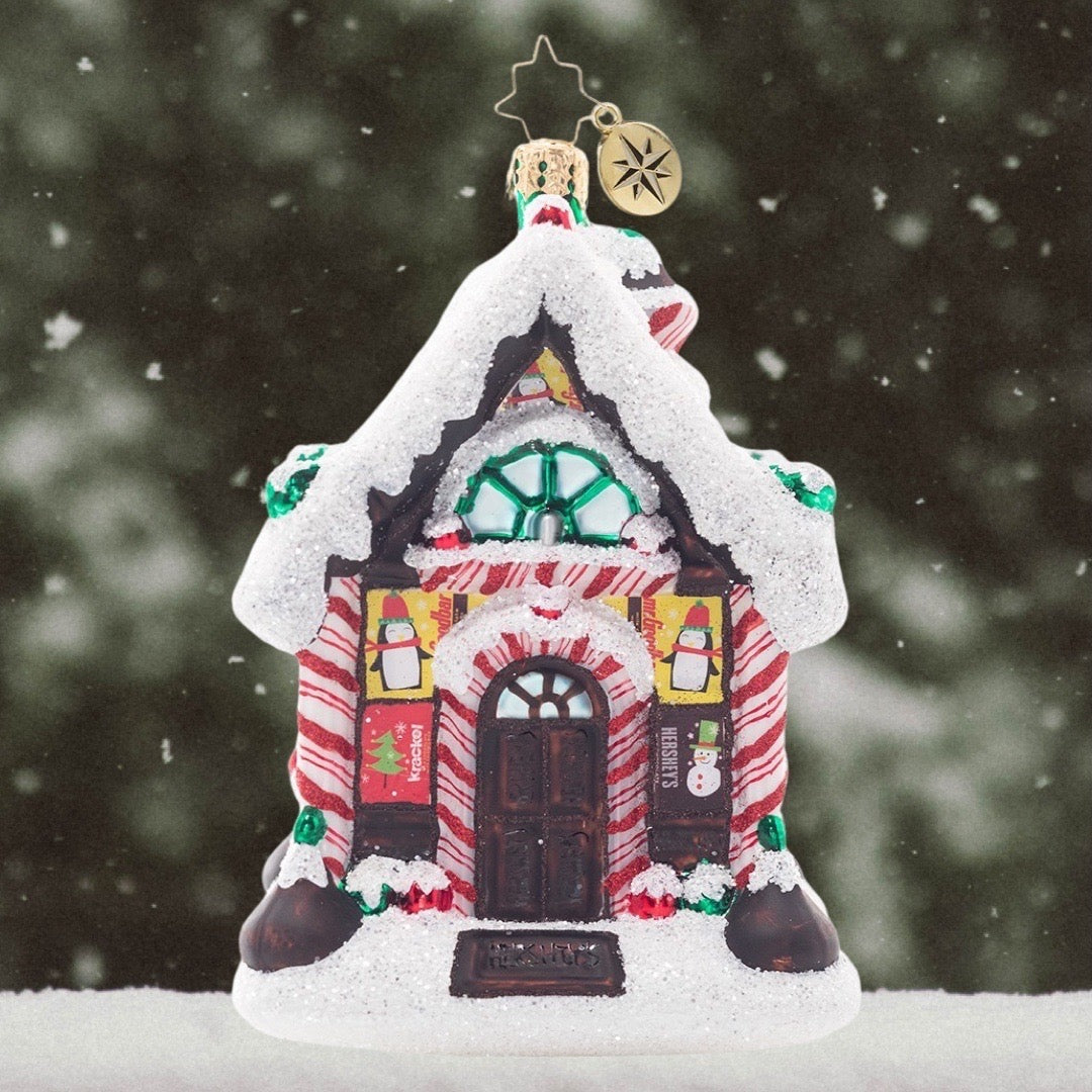 Ornament Description - Sweetest House On The Block: These are some seriously sweet digs! This cheery Hershey's house is built with love from loads of America's favorite chocolate.