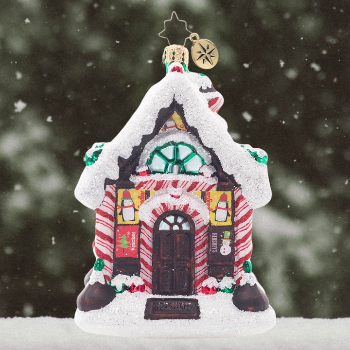 Ornament Description - Sweetest House On The Block: These are some seriously sweet digs! This cheery Hershey's house is built with love from loads of America's favorite chocolate.