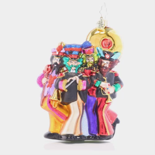 Video - Ornament Description - Four Man Imaginary Band: Gang's all here! The Fab Four are suited up and ready to defend Pepperland. Those Blue Meanies don't stand a chance against love-- or The Beatles' groovy tunes! This video shows the ornament spinning slowly. 