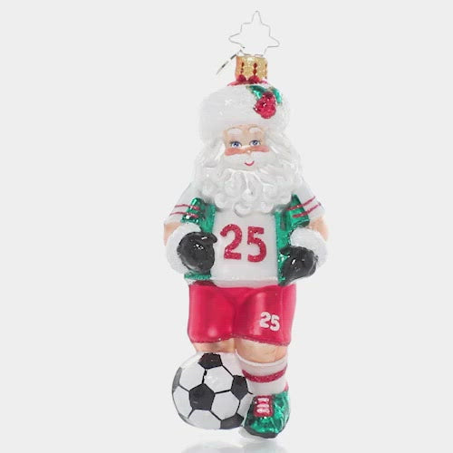 Video - Ornament Description - Kick it Like Kringle: Go, Santa, Go! In the off season, St. Nick stays fit by playing soccer with the elves. Cheer him on with this festive, sporty ornament. This video shows the ornament slowly spinning. 