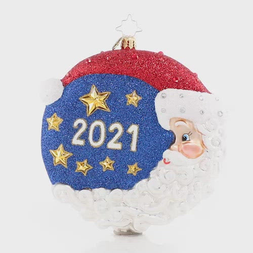 Video - Ornament Description - The First Star I See Tonight 2021: Star light, star bright, it is a beautiful Christmas night! Santa plays man in the moon to wish you a happy holiday and a prosperous new year. This video shows the ornament spinning slowly. 