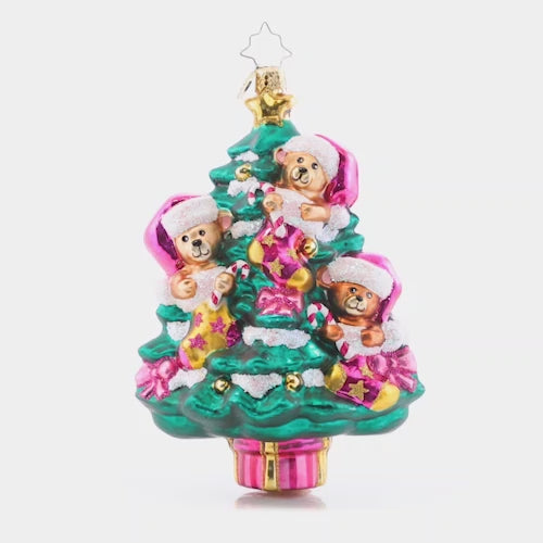 Video - Ornament Description - Merry Christmas Baby! Pink: These pink teddy bears are overjoyed at the best gift of all! The joy of celebrating a new baby girl is a happiness that lasts forever. This video shows the ornament spinning slowly. 