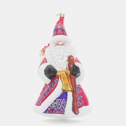 Video - Ornament Description - Christmas Tradition Stant: Christmastime is here and this ornately dressed Santa comes bearing gifts for good boys and girls. His lush, decorated robe puts a festive spin on his typical Santa suit.