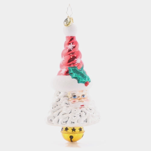 Video - Ornament Description - Sleigh Bell Santa: Sleigh bells ring to tell us what Santa has come to bring…gifts and toys from a bountiful bag of joy! Decorate your tree with this unique bell-shaped ornament. This video shows the ornament slowly spinning. 