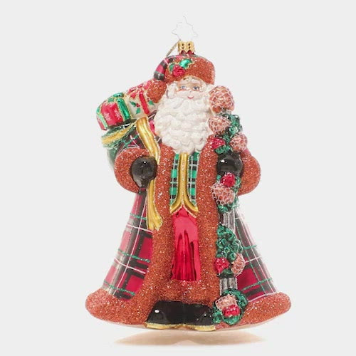 Video - Ornament Description - Perfectly Plaid Santa: This Hebridean Santa puts a stylish twist on the traditional Santa look. He's perfect in plaid with his fur-trimmed outfit and toque – cozy as can be! This video shows the ornament spinning slowly. 