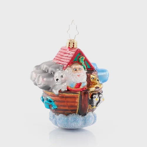 Video - Ornament Description - Boarding Two by Two Gem: Lions, tigers, and bears -- oh my! Santa is sailing into this holiday season on an ark packed shoulder-to-shoulder with pairs of all his animal friends.