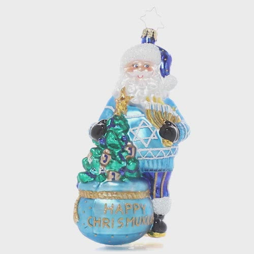 Video - Ornament Description - Best of Both Worlds: The Holidays are a time of celebration for many cultures and Santa doesn't discriminate! He is excited to spread good cheer to all and celebrate all holidays. Happy Chrismukkah to all!