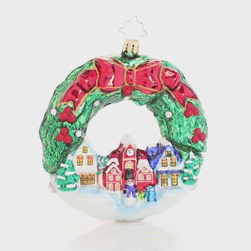 Video - Ornament Description - An All-Around Christmas Town!: Frosty's festive holiday village is ready for the most magical time of year, glowing under a traditional fresh holly swag. The villagers cannot wait to hear the first carolers of the season!