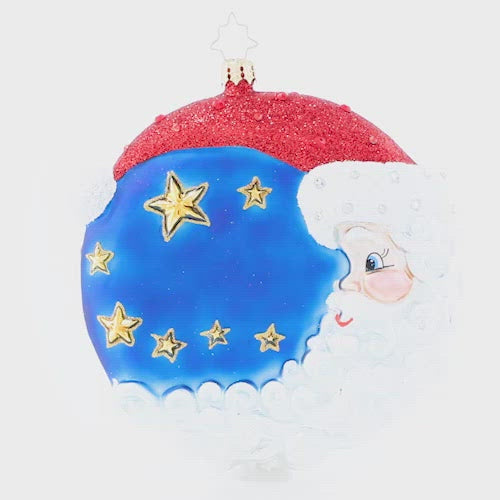 Video - Ornament Description - The First Star I See Tonight Personalized: Star light, star bright...it is a beautiful Christmas night! Santa plays man in the moon to wish you a happy holiday and a prosperous new year. Note: Please allow approximately one month (on top of shipping time) for our elves to personalize your ornament. This video shows the ornament spinning slowly. 