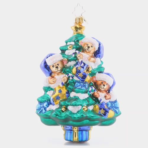Video - Ornament Description - Merry Christmas Baby! Blue: These blue teddy bears are overjoyed at the best gift of all! The joy of celebrating a new baby boy is a happiness that lasts forever. This video shows the ornament spinning slowly. 