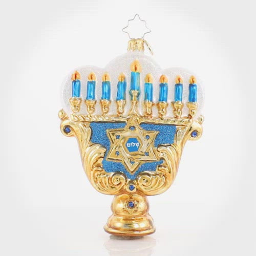 Video - Ornament Description - Eight Nights of Light Menorah: The warm glow of eight flickering candles brightens even the darkest of winter nights. This Hannukah menorah evokes time-honored Jewish traditions and the celebration of the festival of lights.