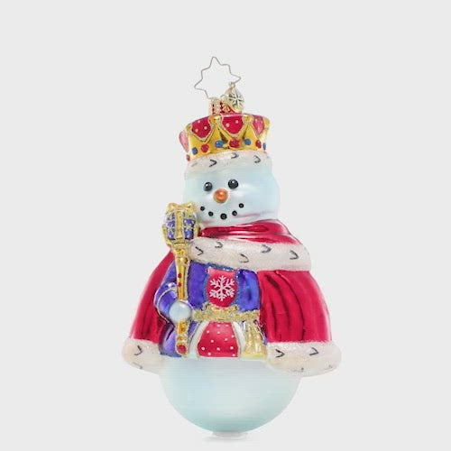 Video - Ornament Description - Long Live the King: This frosty fella is crowned the Christmas king and dons his royal regalia to usher in the most wonderful time of the year! This shows the ornament slowly spinning. 