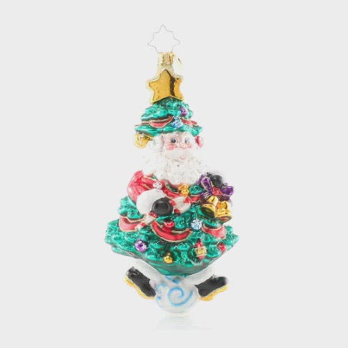 Video - Ornament Description - Tree-rific Santa: Sneaky Santa! He's doing his best to go incognito in this silly Christmas tree costume, but there's no denying that Saint Nick was definitely made to stand out! This video shows the ornament spinning slowly. 