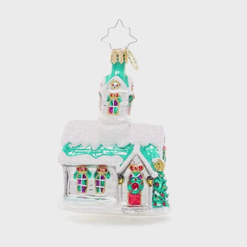 Video - Ornament Description - Boughs of Holly Chapel Gem: This charming country chapel stands out with its cheery holiday decorations, visible even through drifts of freshly-fallen snow. They can't wait to welcome their neighbors and celebrate the holiday season together as a congregation.