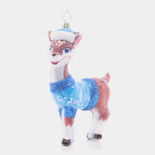 Video - Ornament Description - Bundle Up Baby Deer: Fawn over the newest little one in your life with this adorable ornament, featuring a sweet baby deer wearing a cozy blue sweater and Santa hat.