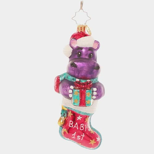 Video - Ornament Description - Big Baby's First Christmas: Who wouldn't want a hippopotamus for Christmas? Celebrate the arrival of the new baby in your life with this adorable purple baby hippopotamus – he's the perfect stocking stuffer!